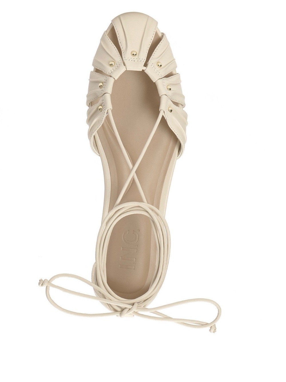 INC International Concepts Ivory Lace-Up Flat with Gold Studs